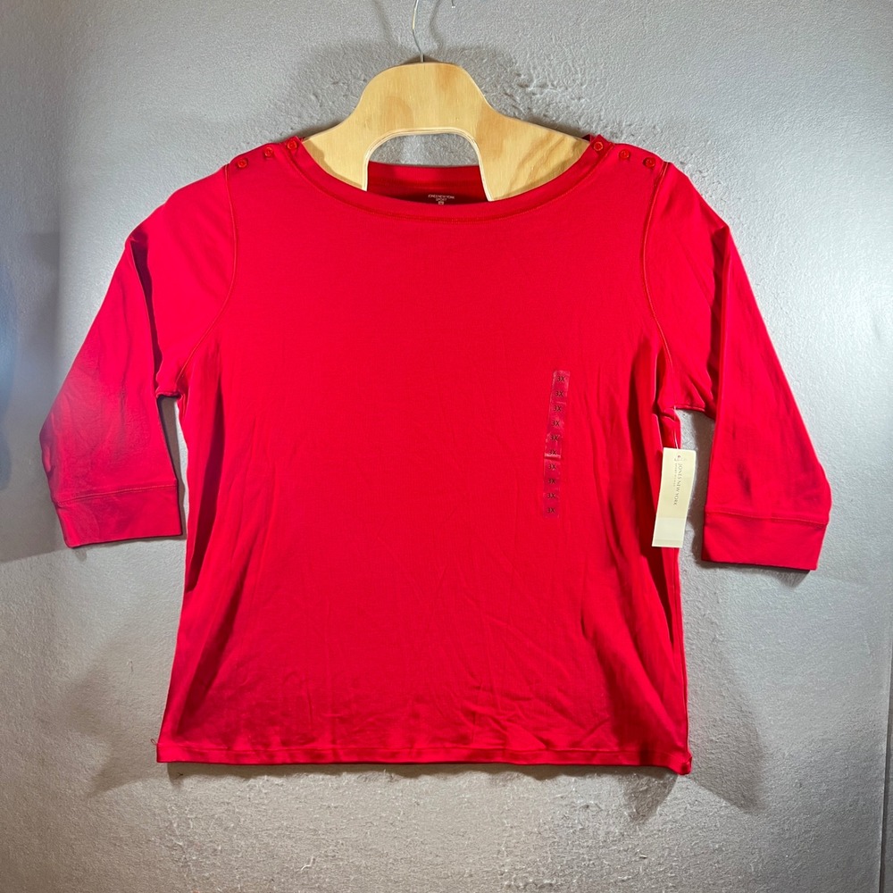 1172 | NWT Jones New York Sport Button Shoulder Knit 3/4 Sleeve Top Red Women 3X - Picture 1 of 9